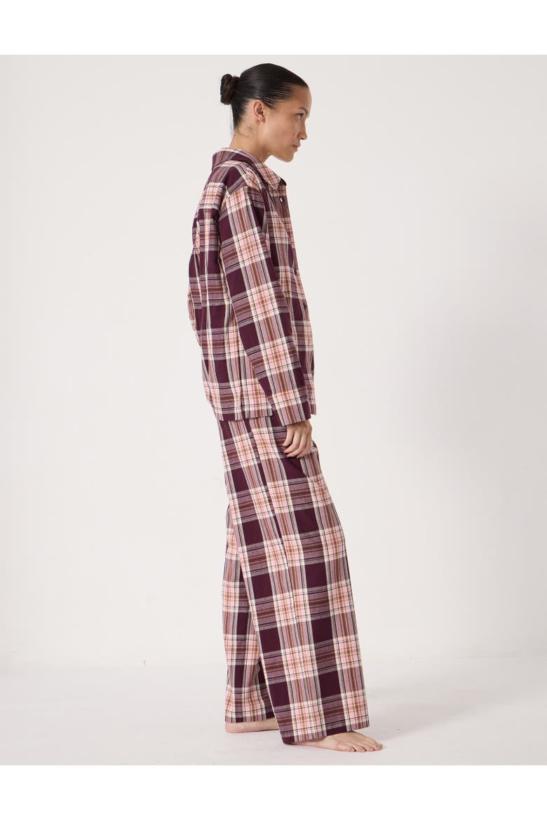 Cotton Check Print Pajamas, Alternate, color, Burgundy Red