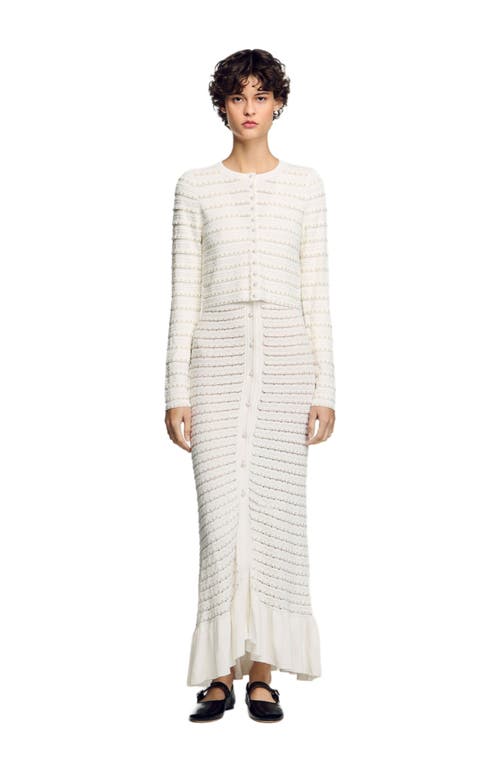 Sandro Cropped Cardigan With Pearl Buttons In Ecru