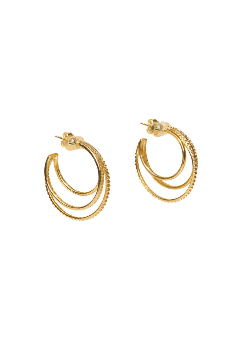 Triple Threat Hoop Earrings, Main, color, Gold