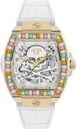 PHILIPP PLEIN Skeleton 2.0 Multicolor Baguette Leather Strap Watch Skeleton Women
