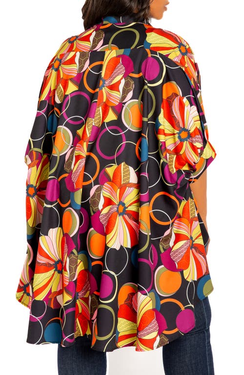 Buxom Couture Mixed Geo Print High-low Button-up Shirt In Black Multi