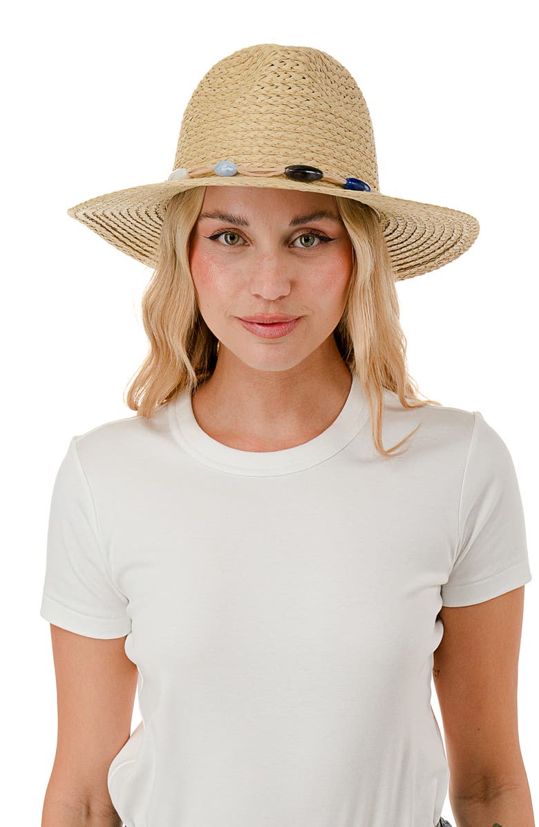Nicole Miller Beaded Trim Panama Hat, Alternate, color, Natural