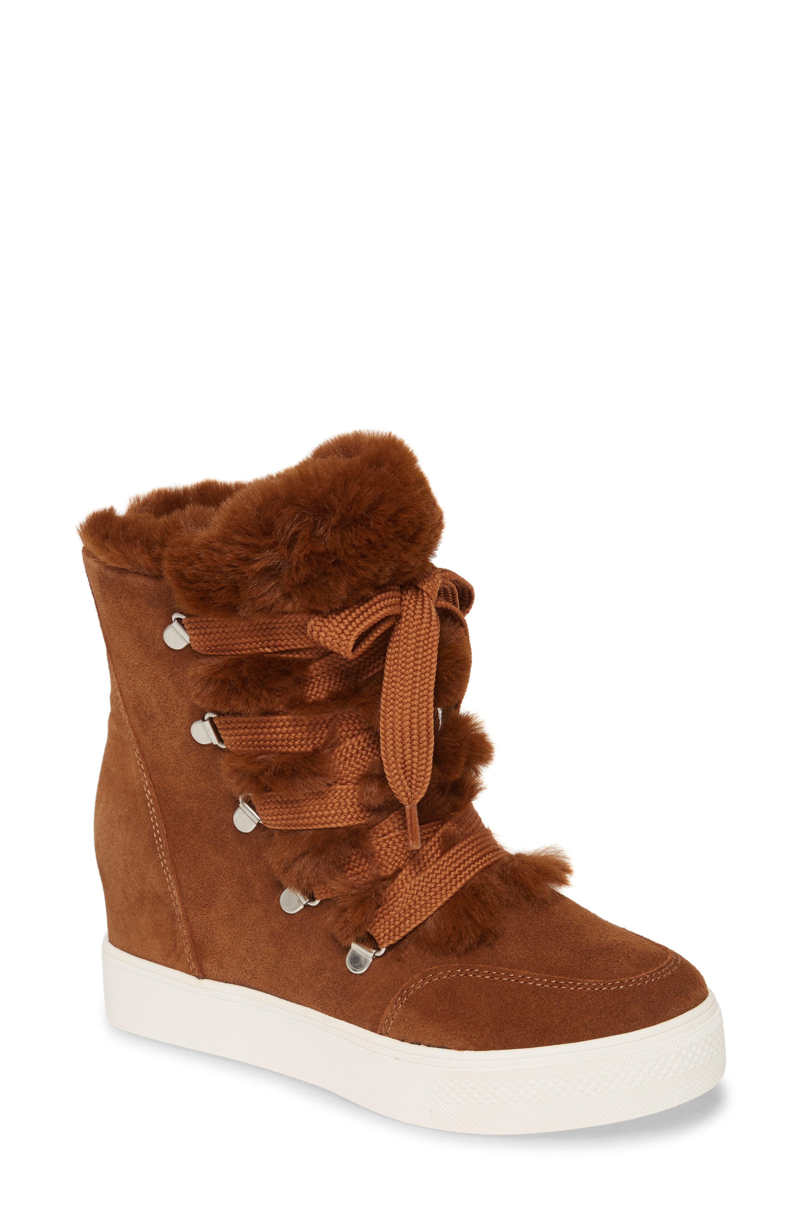 Wharton Faux Fur Bootie, Main, color, CHESTNUT SUEDE
