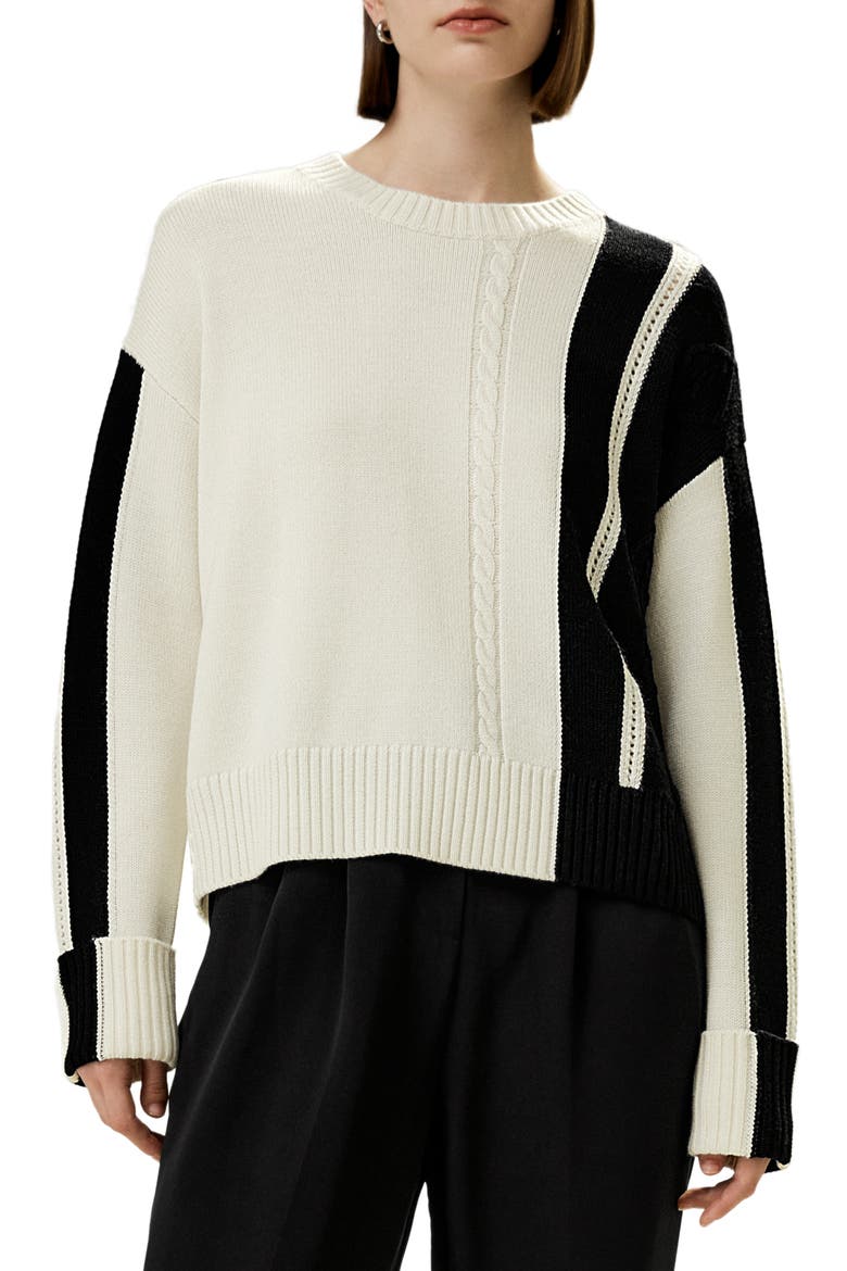 Women's Bicolor Stripe Knit Wool Sweater, Main, color, White