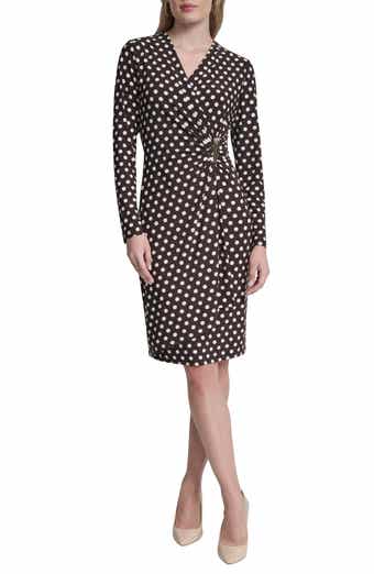 Faux Wrap Drape Long Sleeve Sheath Dress