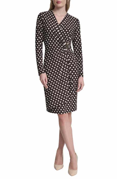 Faux Wrap Drape Long Sleeve Sheath Dress