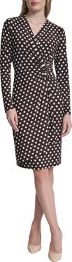 DKNY Faux Wrap Drape Long Sleeve Sheath Dress