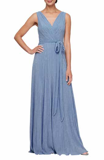 Alex Evenings Tie Waist Metallic Sleeveless Gown