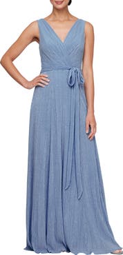 Alex Evenings Tie Waist Metallic Sleeveless Gown