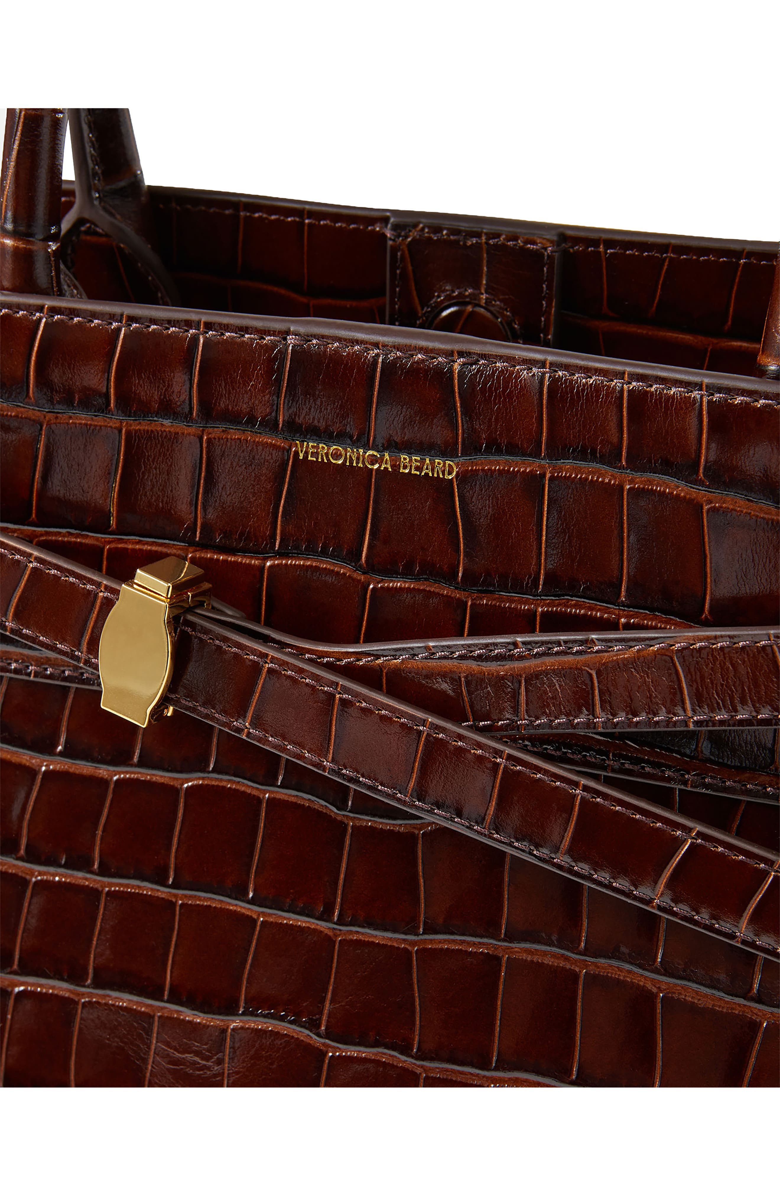 Veronica Beard Dash Croc Embossed Leather Top Handle Bag, Alternate, color, Chestnut