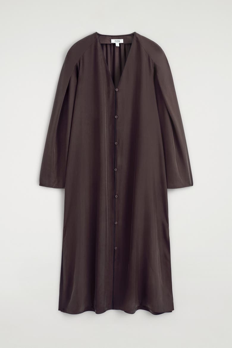 Gathered Silk Midi Dress, Alternate, color, BROWN