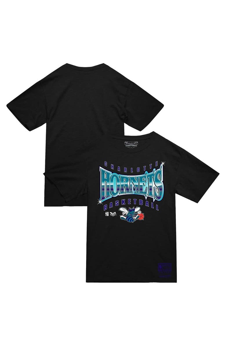 Mitchell & Ness Men's Mitchell & Ness  Black Charlotte Hornets Worldwide Collection Glow Up T-Shirt, Main, color, 