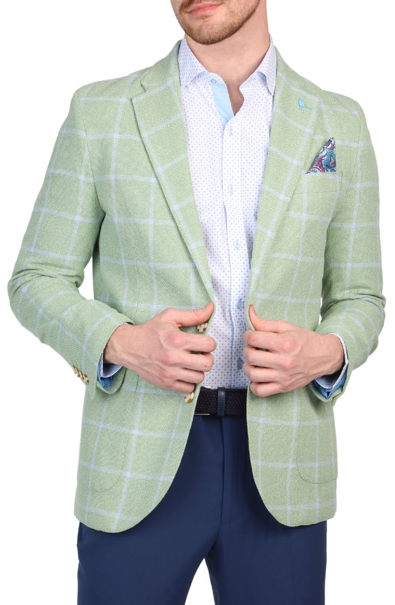 TailorByrd Textured Yarn Dyed Windowpane Sport Coat, Alternate, color, Olive