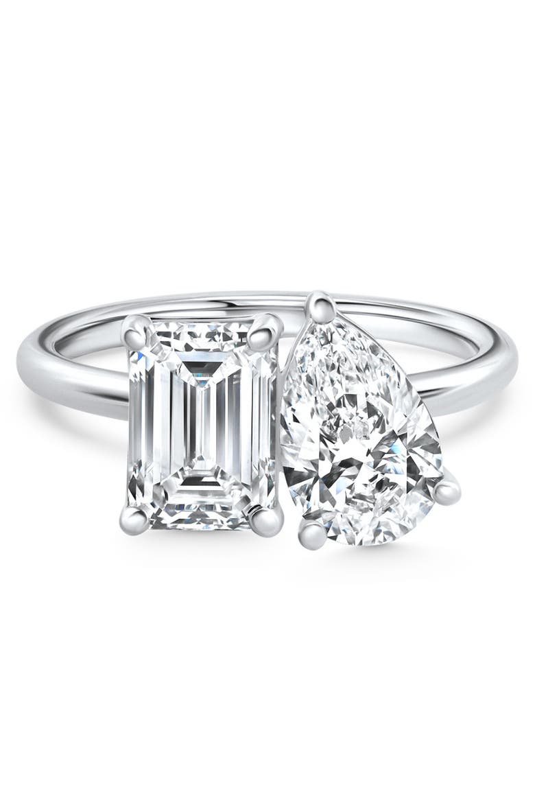 3.50Ct Moi Et Toi Diamond Ring Pear & Emerald Shape 14k Gold Lab Grown, Main, color, 14k White Gold