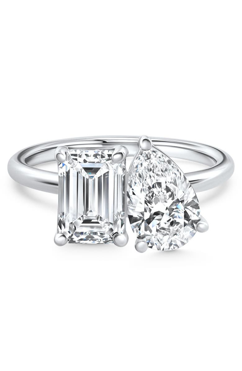 Bliss Diamond 3.50Ct Moi Et Toi Diamond Ring Pear & Emerald Shape 14k Gold Lab Grown, Main, color, 14K White Gold
