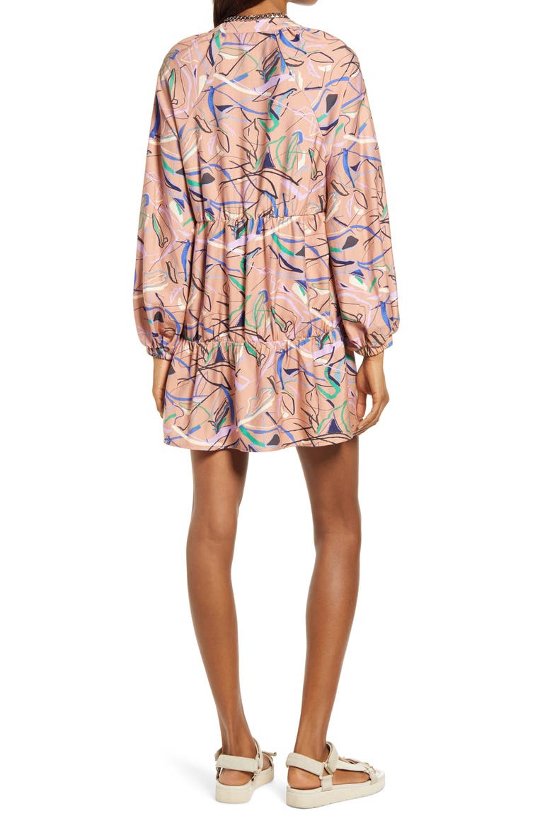 Long Sleeve Tiered Babydoll Dress, Alternate, color, TAN DOODLE PRINT