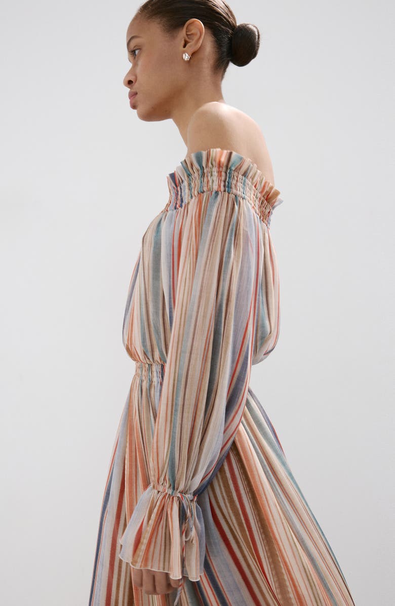 MANGO Stripe Long Sleeve Off the Shoulder Maxi Dress, Alternate, color,