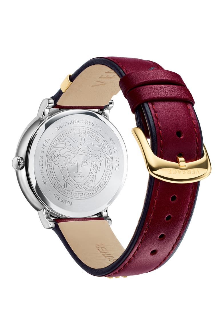 Manifesto Leather Strap Watch, 38mm, Alternate, color, RUBY/ WHITE/ GOLD