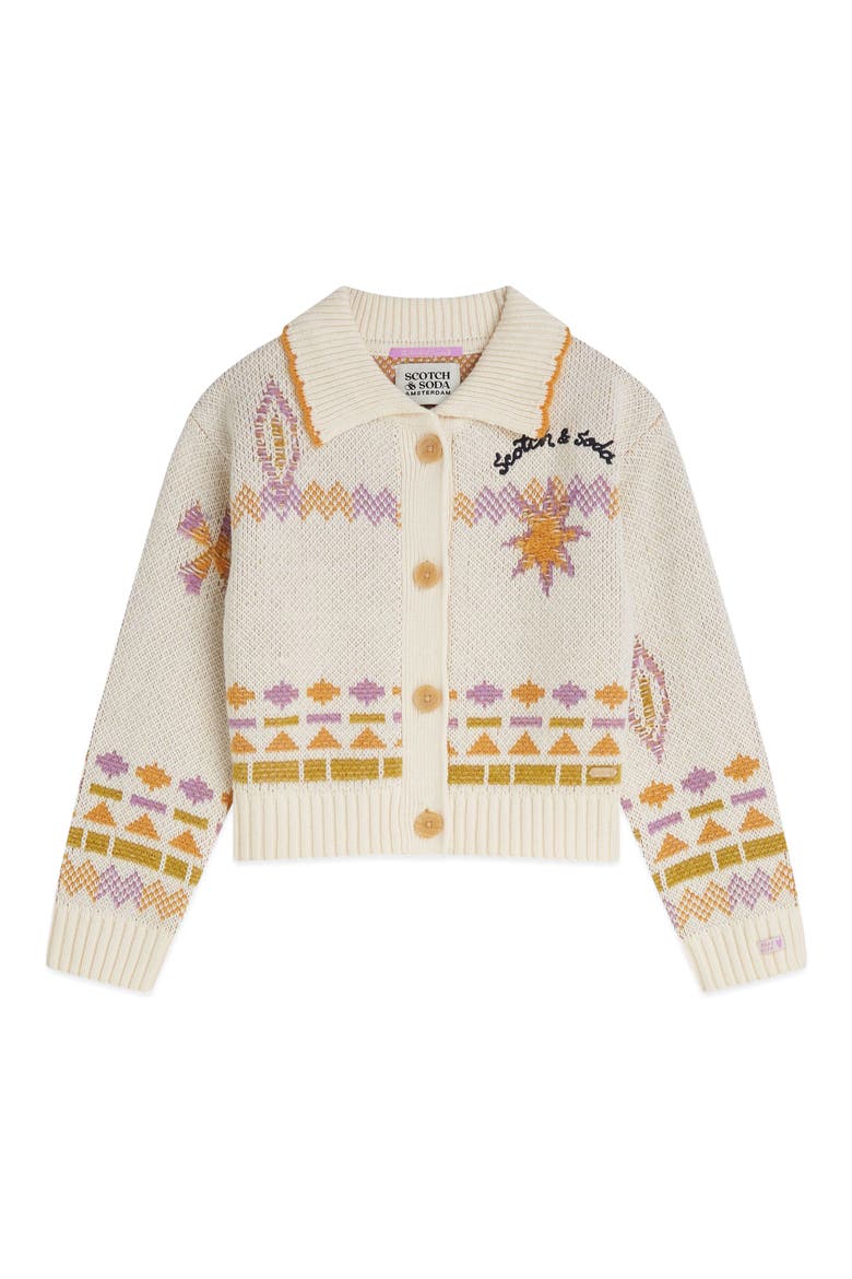 Kids' Dropped Shoulder Cardigan, Main, color, EGGNOG / AFRICAN VIO