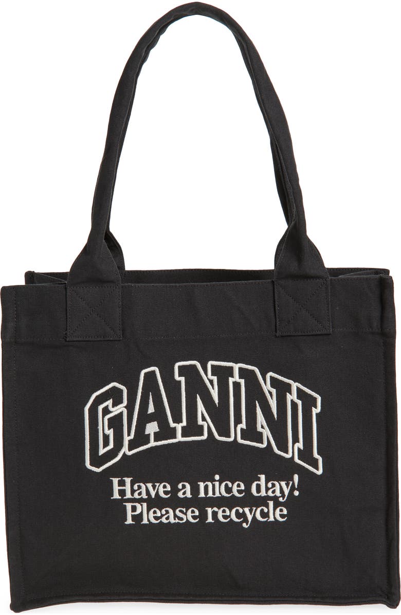 Ganni Large Logo Shopper Tote, Main, color,