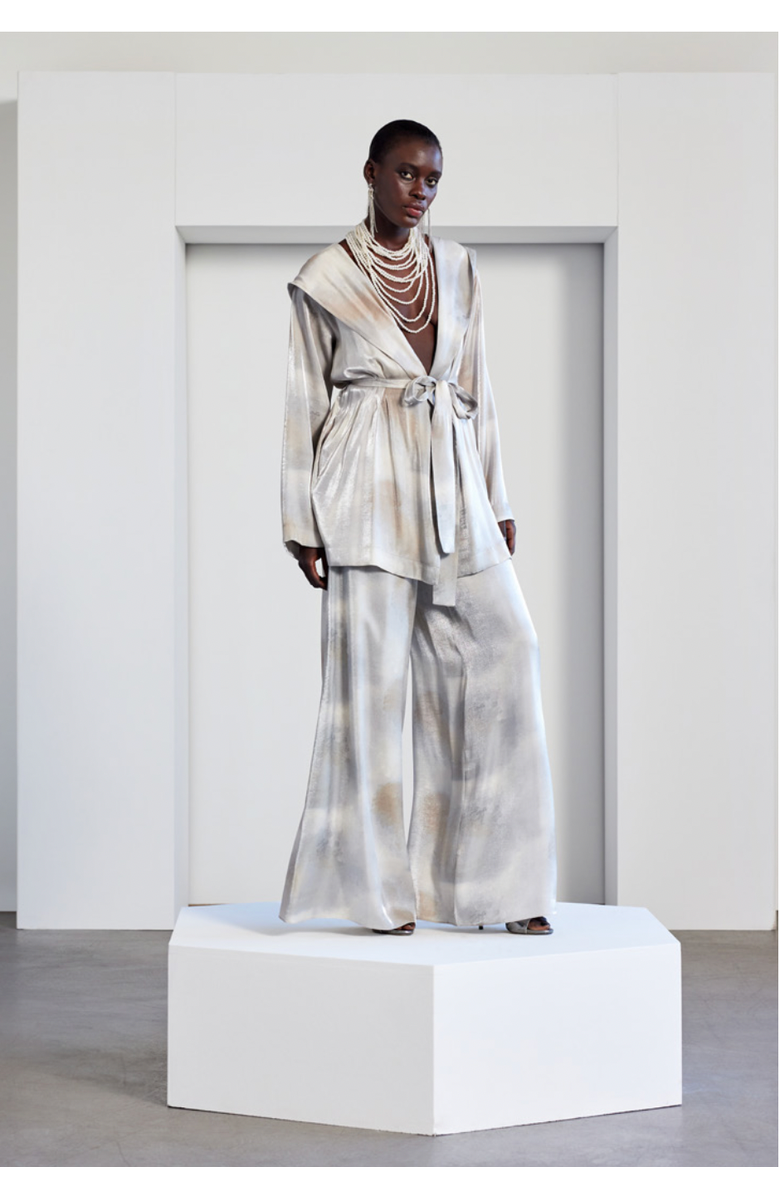 Le Fafo silk wrap jacket & wide leg pants Set, Alternate, color, Silver/Bronze