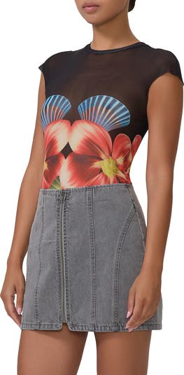 Nina Print Cap Sleeve Mesh Top