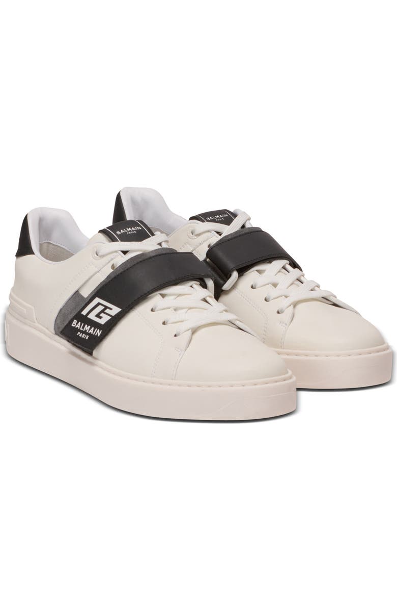 Balmain Calfskin B-Court trainers with PB tongue, Main, color, White