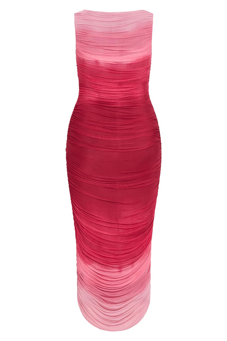 Halo Ombré Sleeveless Ruched Maxi Dress, Alternate, color, RUBY OMBRE