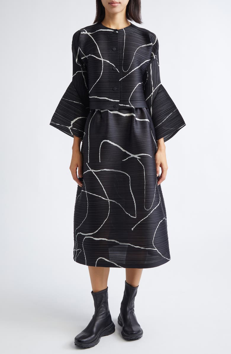 Pleats Please Issey Miyake Pause Print Pleated Midi Skirt, Alternate, color, Black