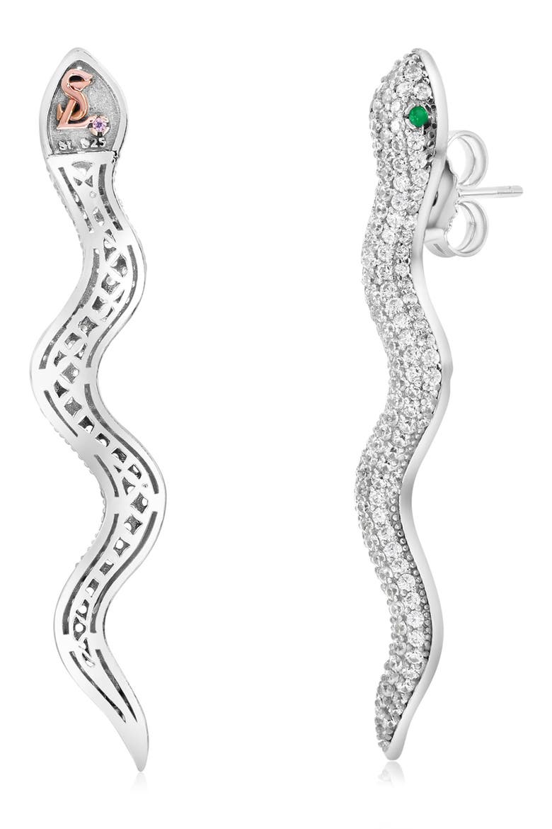 Pavé Cubic Zirconia Snake Stud Earrings, Alternate, color, WHITE