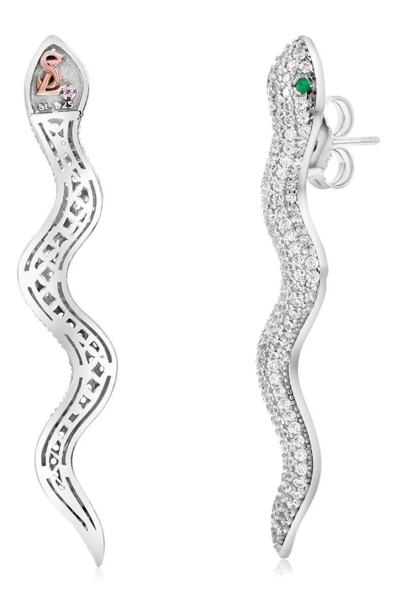 SUZY LEVIAN Pavé Cubic Zirconia Snake Stud Earrings, Alternate, color, White