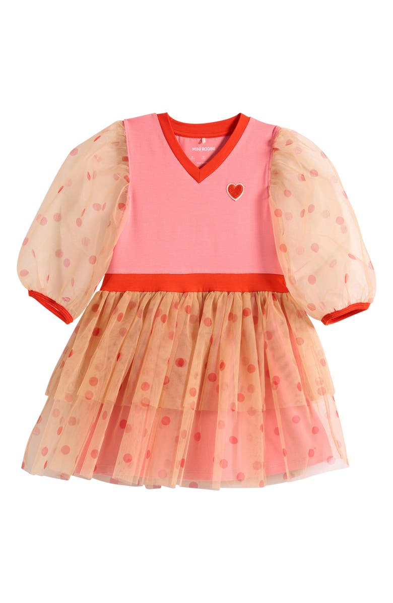 Mini Rodini Kids' Polka Dot Tulle Party Dress, Main, color, Pink