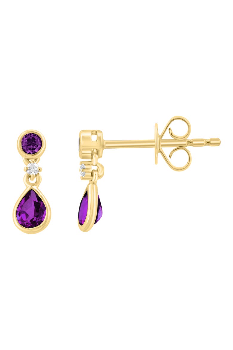 18k Gold Plated Sterling Silver Amethyst & Diamond Drop Earrings, Main, color, PURPLE