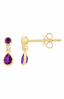 18k Gold Plated Sterling Silver Amethyst & Diamond Drop Earrings