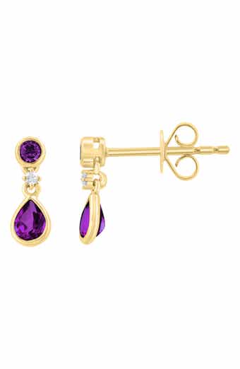 18k Gold Plated Sterling Silver Amethyst & Diamond Drop Earrings