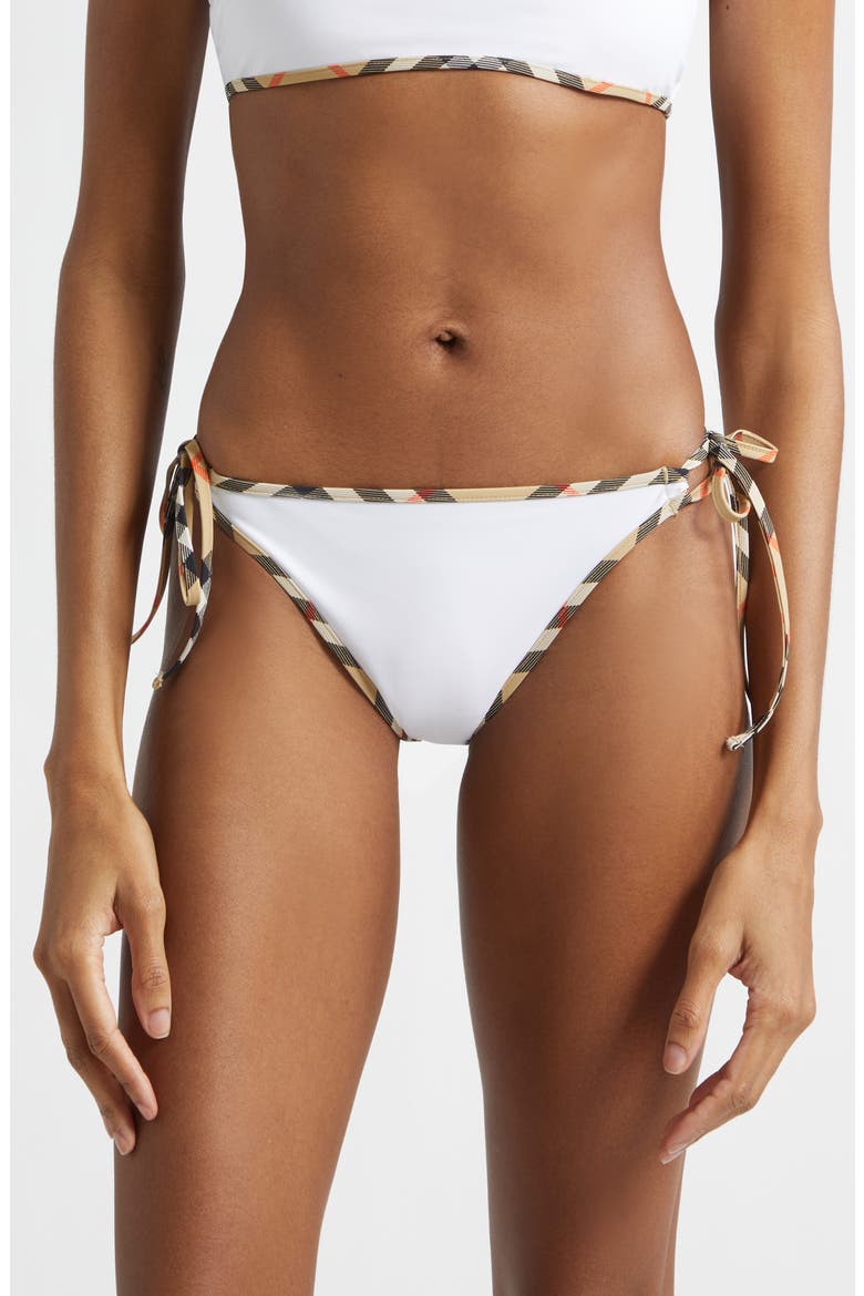 Starla Check Trim String Bikini Bottoms, Main, color, WHITE