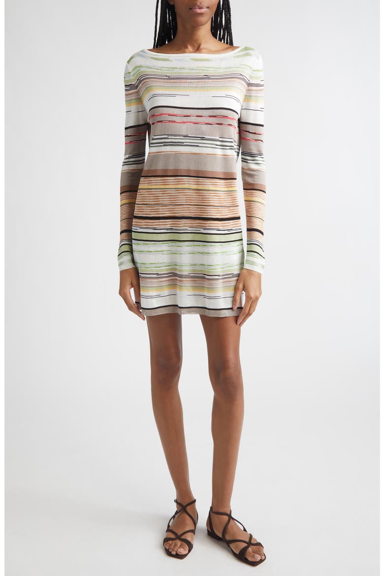 Flame Space Dye Stripe Minidress, Main, color, GREEN BROWN TONES