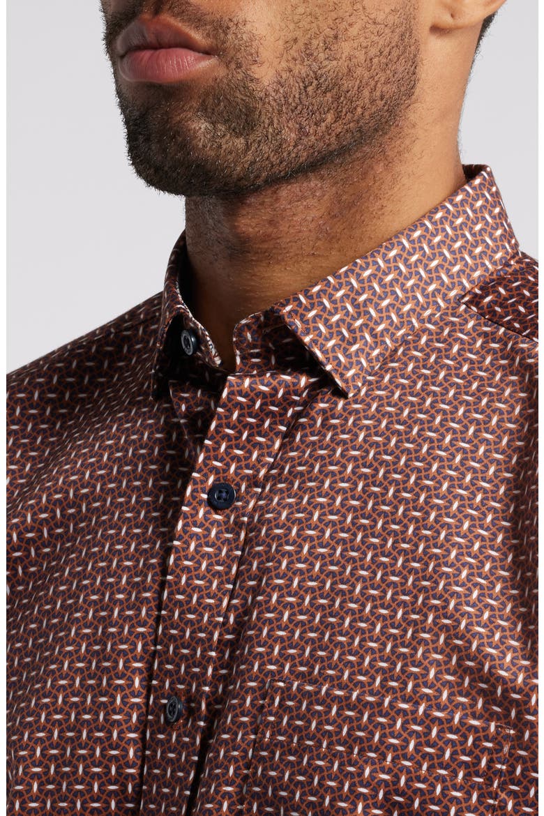 Linked Ovals Print Button-Up Shirt, Alternate, color, RUST/ NAVY