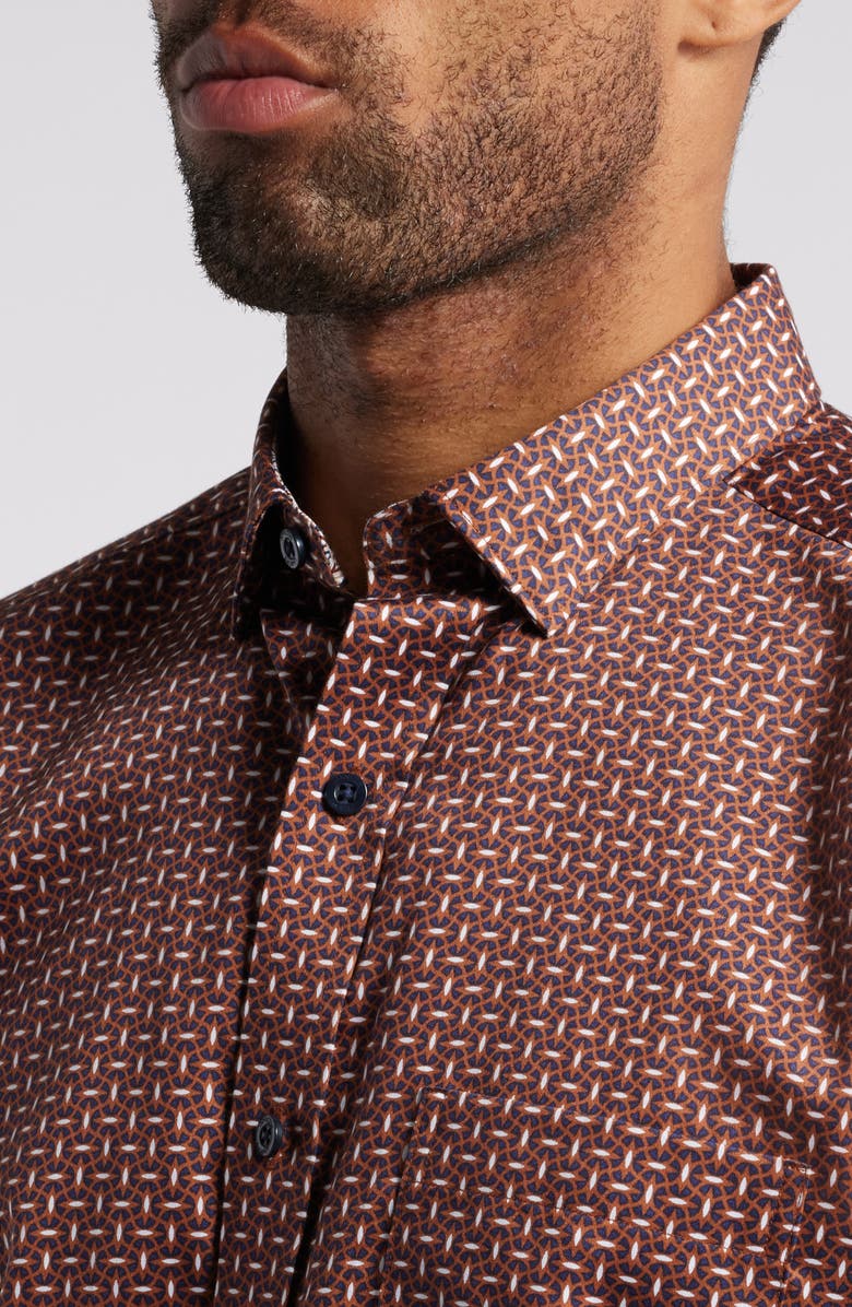 Johnston & Murphy Linked Ovals Print Button-Up Shirt, Alternate, color, Rust/ Navy