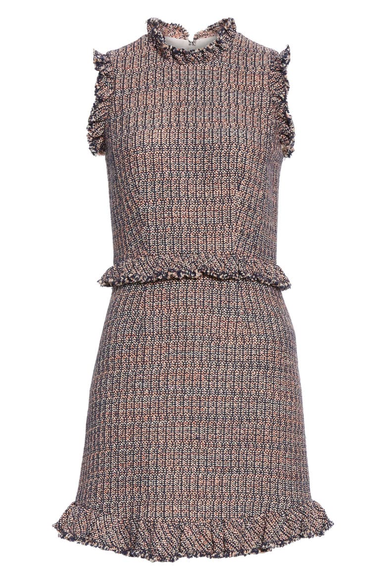 Frayed Ruffle Tweed Dress, Alternate, color, PINK/ NAVY COMBO