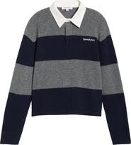 Sporty & Rich Serif Logo Embroidered Cashmere & Wool Rugby Polo Sweater