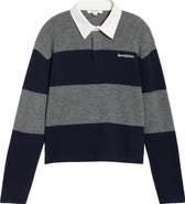 Sporty & Rich Serif Logo Embroidered Cashmere & Wool Rugby Polo Sweater