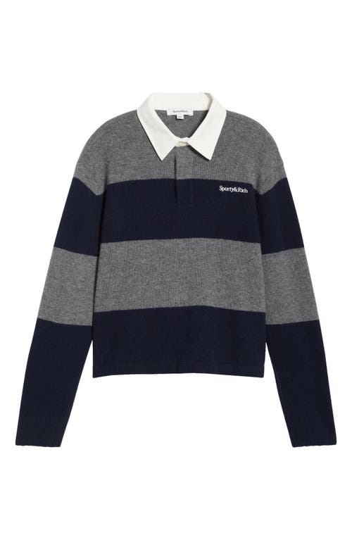 Sporty And Rich Sporty & Rich Serif Logo Embroidered Cashmere & Wool Rugby Polo Sweater