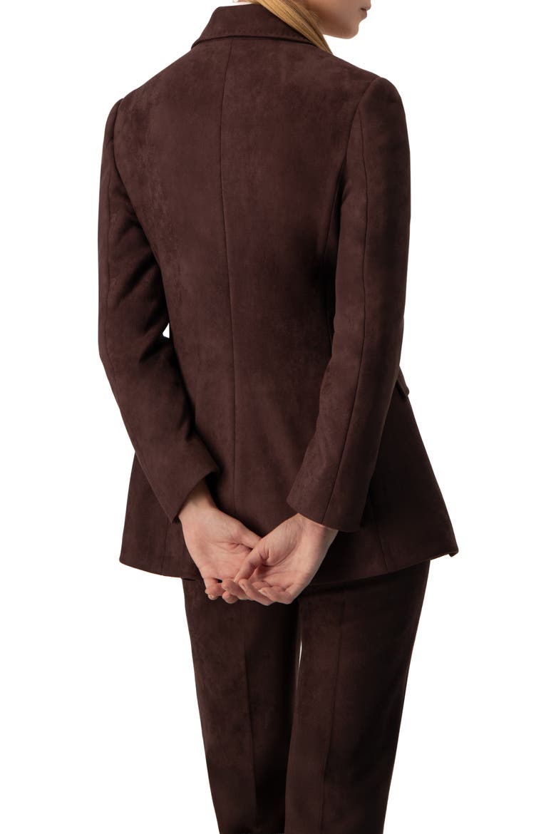 Single-Breasted Faux-Suede Blazer, Alternate, color, Brown