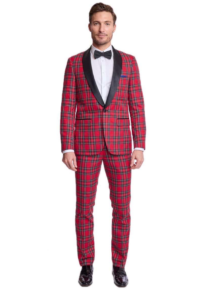 Osborne Shawl Collar Tuxedo Jacket, Alternate, color, RED ROYAL TARTAN