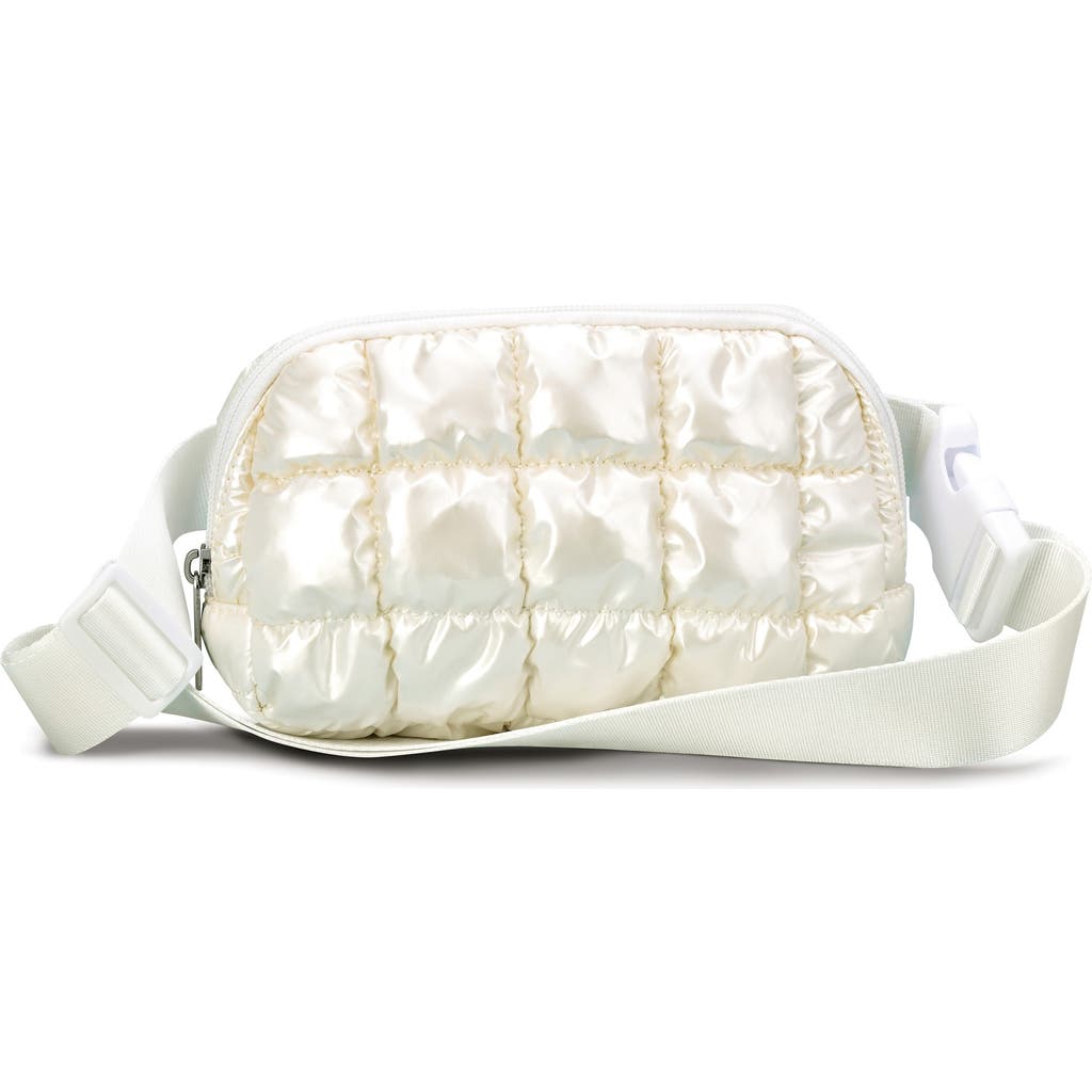 Iscream Kids' Pearl White Shiny Quilted Nylon Belt Bag In White