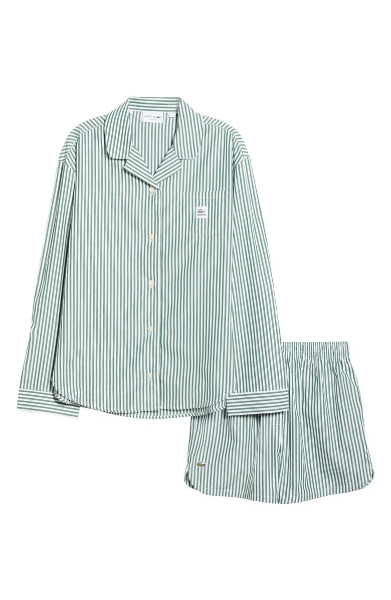 Lacoste Loungewear Stripe Two-Piece Pajama Set, Alternate, color, Green/ White