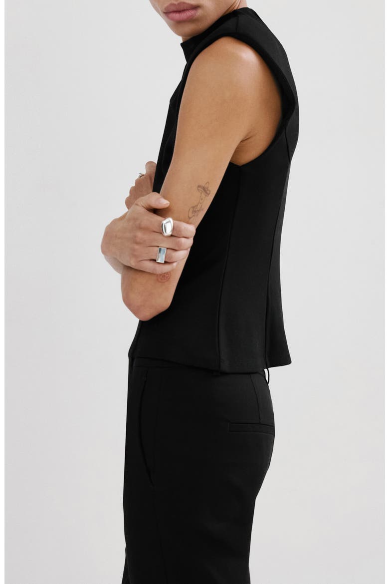Sleeveless Flare Top with Shoulder Pads, Alternate, color, BLACK