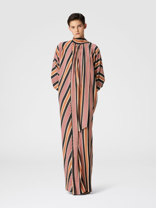 Missoni Long Striped Cotton And Viscose Dress With Knotted Collar In Multicoloured