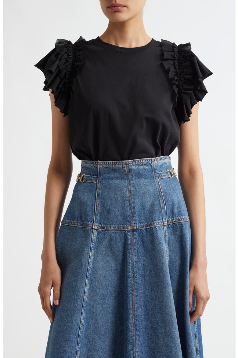 Leia Ruffle Sleeve Organic Cotton Top, Main, color, NOIR
